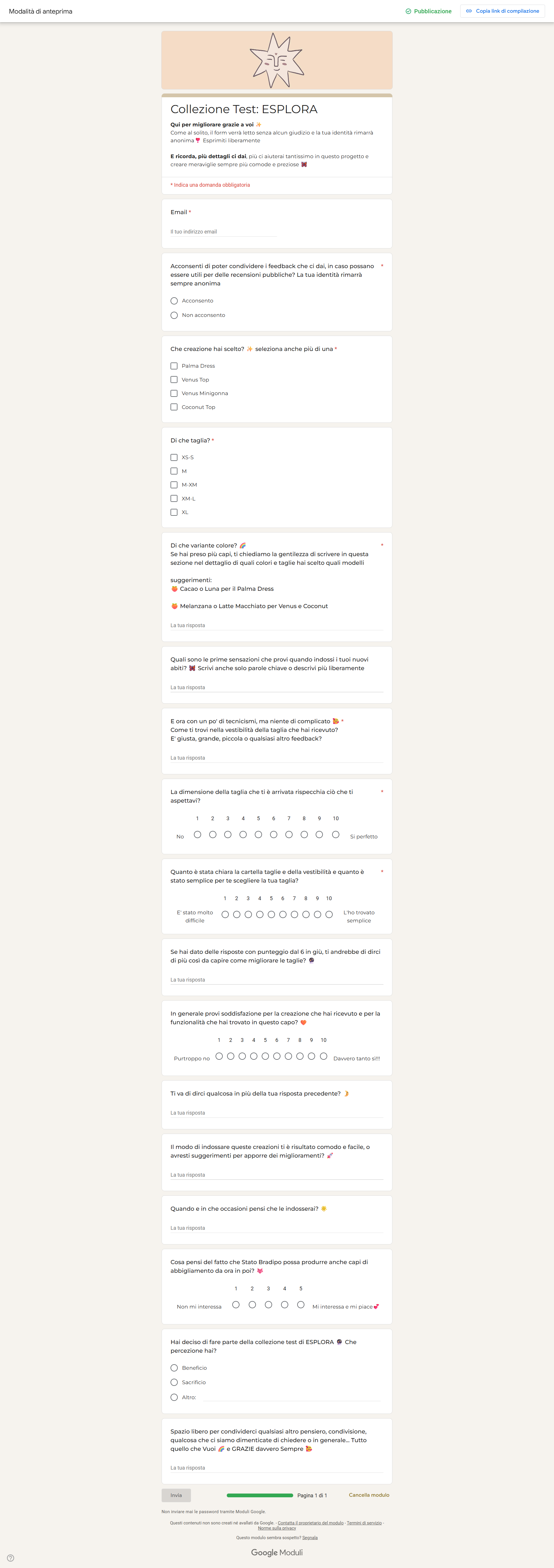 Survey collezione test esplora